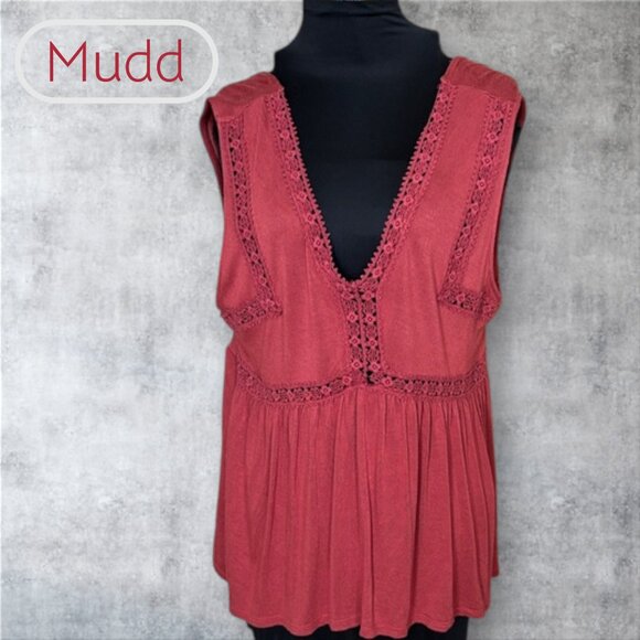 🦄 Mudd Marsala Sleeveless Crochet Trim Tank Top Brick Red Juniors XL - Picture 1 of 9